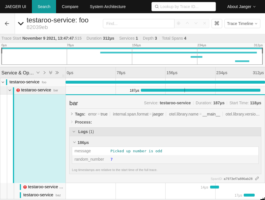 Trace with search
